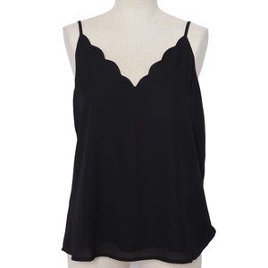Socialite Tank, M, Black scalloped edge tank, summer tank, summer top